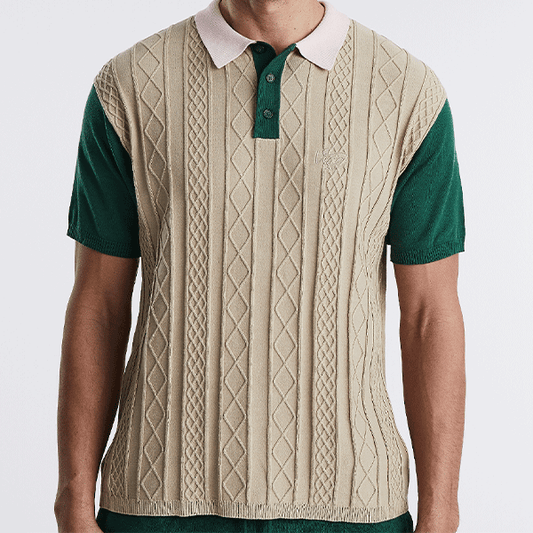 VICE Havana Blocked Knit Polo Dark Beige